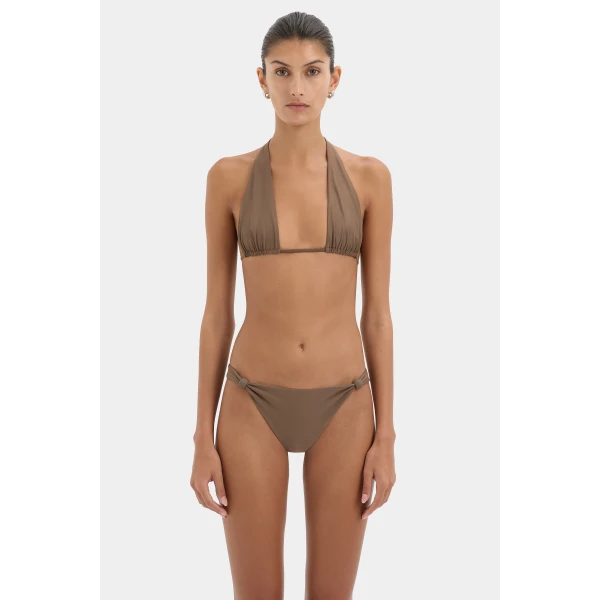 SIR the Label Amado Halter Triangle Top in Mocha | Bikini | Luxury Shoes 