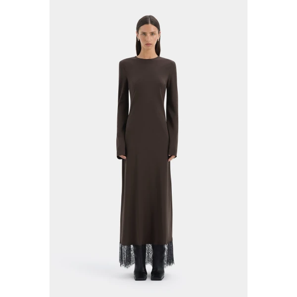 SIR the Label Aries Long Sleeve Gown in Bitter Chocolate | Evening Gowns | Luxury Shoes 