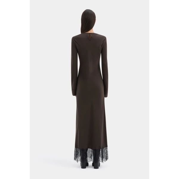 SIR the Label Aries Long Sleeve Gown in Bitter Chocolate | Evening Gowns | Luxury Shoes 