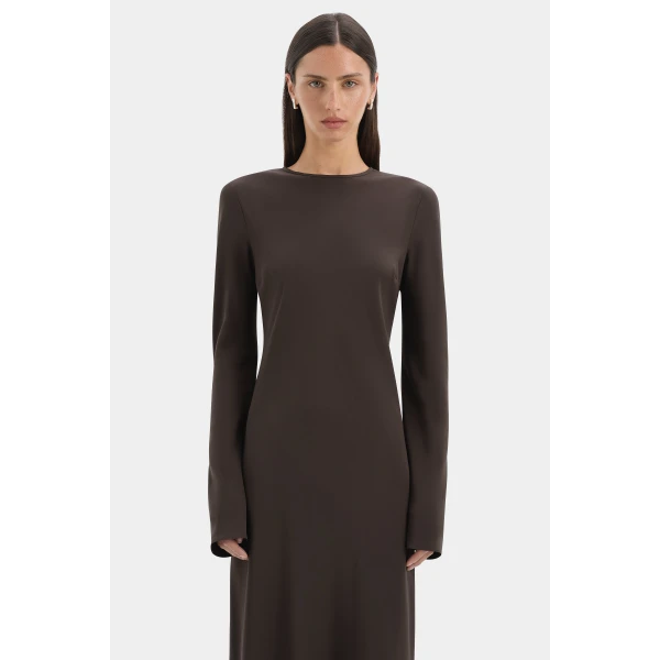 SIR the Label Aries Long Sleeve Gown in Bitter Chocolate | Evening Gowns | Luxury Shoes 
