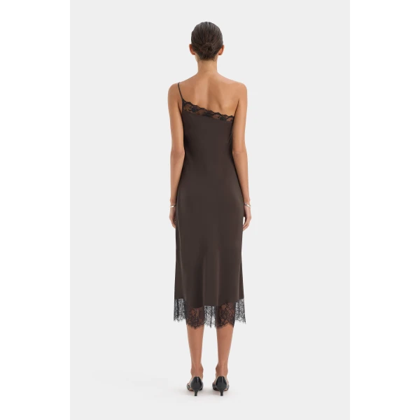 SIR the Label Aries One Shoulder Dress in Bitter Chocolate | Maxi Dresses | Luxury Shoes 