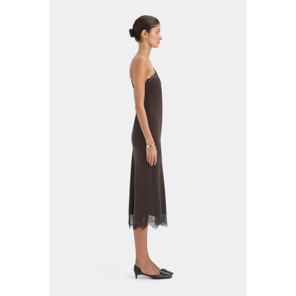 SIR the Label Aries One Shoulder Dress in Bitter Chocolate | Maxi Dresses | Luxury Shoes 