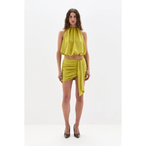 SIR the Label Arla Gathered Mini Skirt in Chartreuse | Mini Skirts | Luxury Shoes 