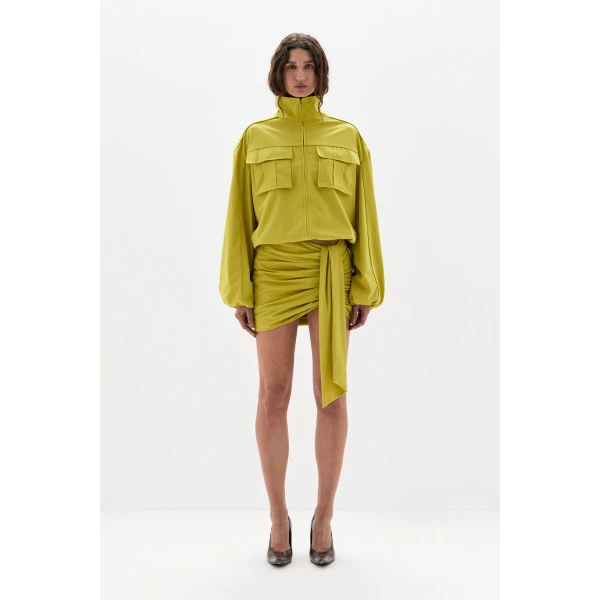 SIR the Label Arla Gathered Mini Skirt in Chartreuse | Mini Skirts | Luxury Shoes 
