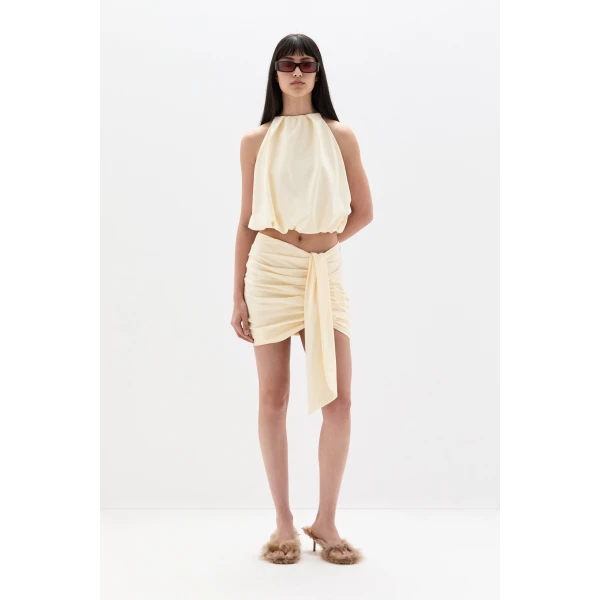 SIR the Label Arla Gathered Mini Skirt in Cream | Mini Skirts | Luxury Shoes 