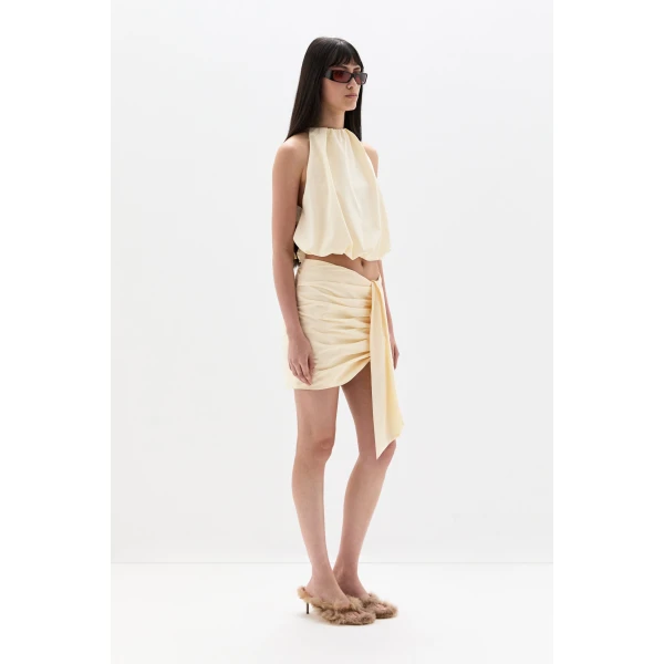 SIR the Label Arla Gathered Mini Skirt in Cream | Mini Skirts | Luxury Shoes 