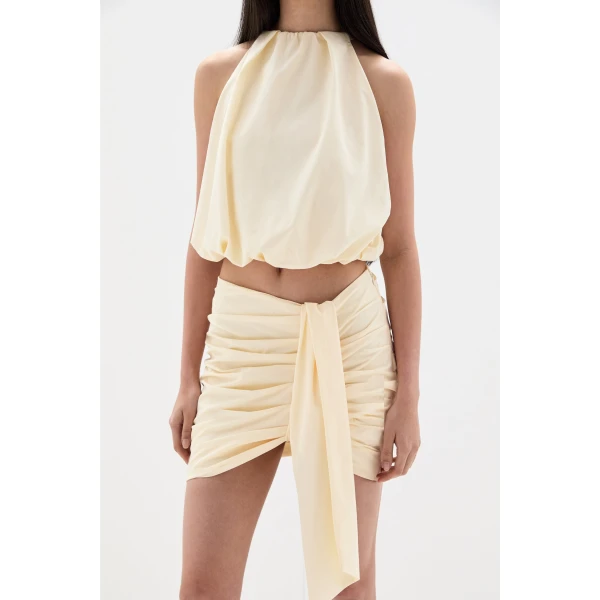 SIR the Label Arla Gathered Mini Skirt in Cream | Mini Skirts | Luxury Shoes 