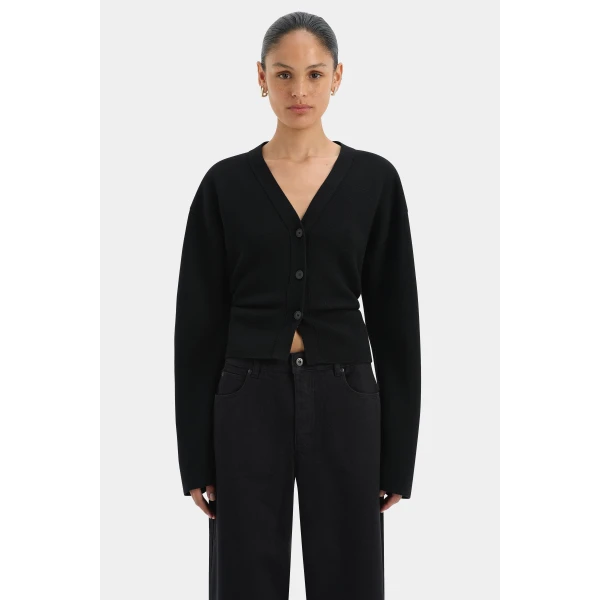 SIR the Label Ayana Gathered Cardigan in Black | Cardigan | Luxury Shoes 