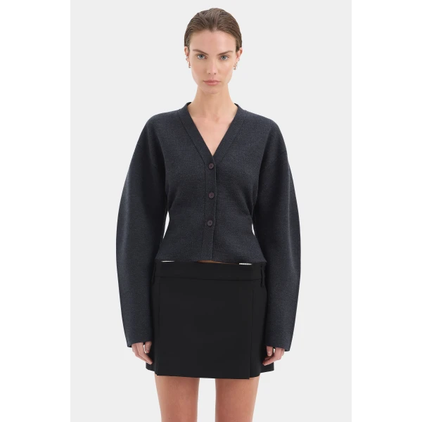 SIR the Label Ayana Gathered Cardigan in Charcoal | Cardigan | Luxury Shoes 