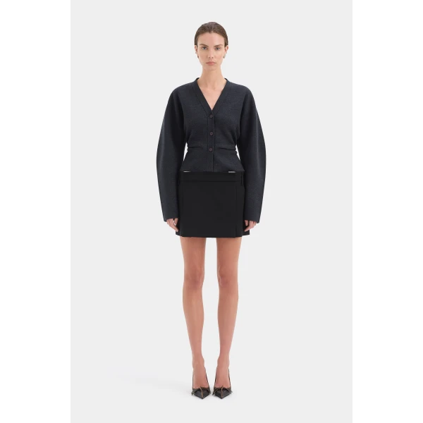 SIR the Label Ayana Gathered Cardigan in Charcoal | Cardigan | Luxury Shoes 