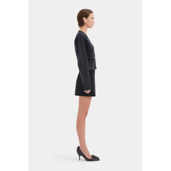 SIR the Label Ayana Gathered Cardigan in Charcoal | Cardigan | Luxury Shoes 