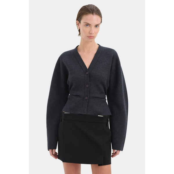 SIR the Label Ayana Gathered Cardigan in Charcoal | Cardigan | Luxury Shoes 