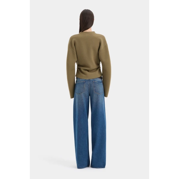 SIR the Label Ayana Gathered Cardigan in Olive | Cardigan | Luxury Shoes 