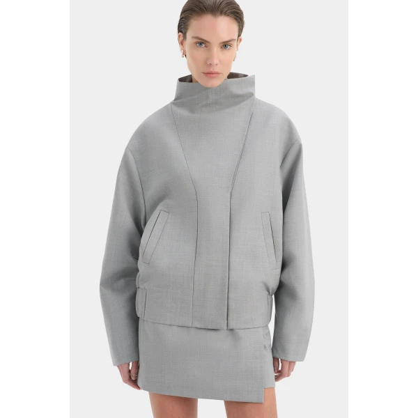SIR the Label Belle Bomber Jacket in Grey Marle | Jackets | Luxury Shoes 