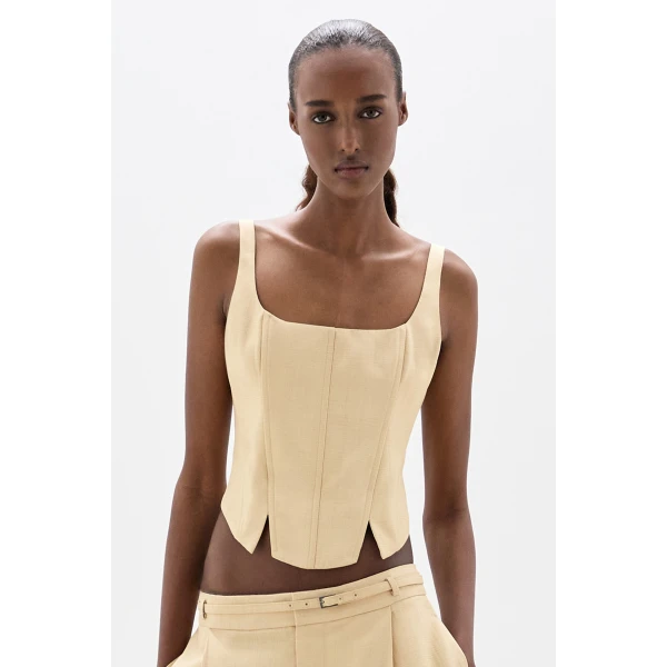 SIR the Label Bronte Fitted Bodice in Beige | Cropped Top | Luxury Shoes 