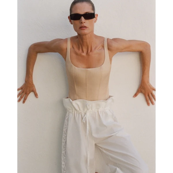 SIR the Label Bronte Fitted Bodice in Beige | Cropped Top | Luxury Shoes 