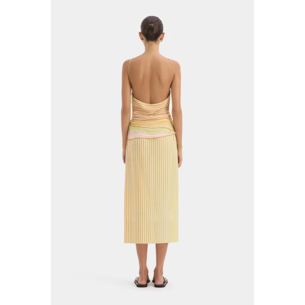 SIR the Label Calypso Midi Skirt in Sorbet Stripe | Midi Skirts | Luxury Shoes 