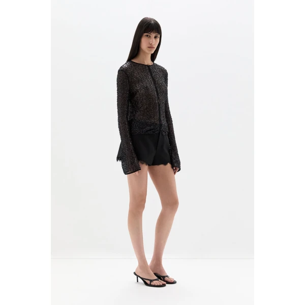 SIR the Label Cassia Sequin Button Down Top in Black | Tops | Luxury Shoes 