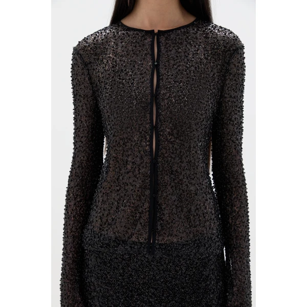SIR the Label Cassia Sequin Button Down Top in Black | Tops | Luxury Shoes 