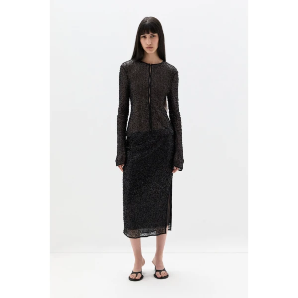 SIR the Label Cassia Sequin Button Down Top in Black | Tops | Luxury Shoes 