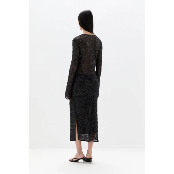 SIR the Label Cassia Sequin Midi Skirt in Black | Midi Skirts | Luxury Shoes 