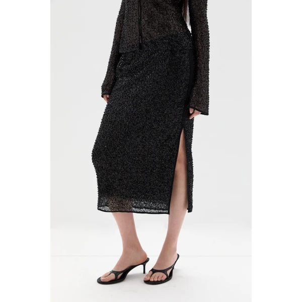 SIR the Label Cassia Sequin Midi Skirt in Black | Midi Skirts | Luxury Shoes 