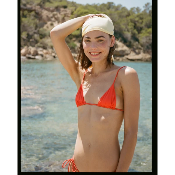 SIR the Label Clarita String Triangle Top in Tangerine | Bikini | Luxury Shoes 