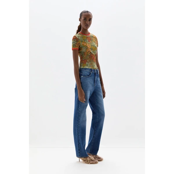 SIR the Label Eliana Mesh Fitted Tee in Aliera Floral Mint | T-shirts | Luxury Shoes 