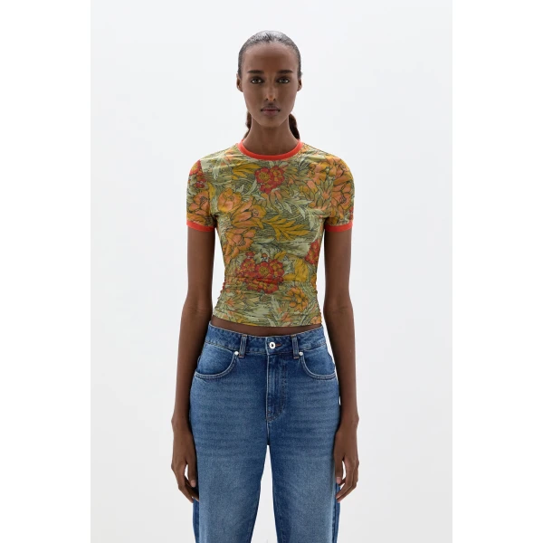 SIR the Label Eliana Mesh Fitted Tee in Aliera Floral Mint | T-shirts | Luxury Shoes 