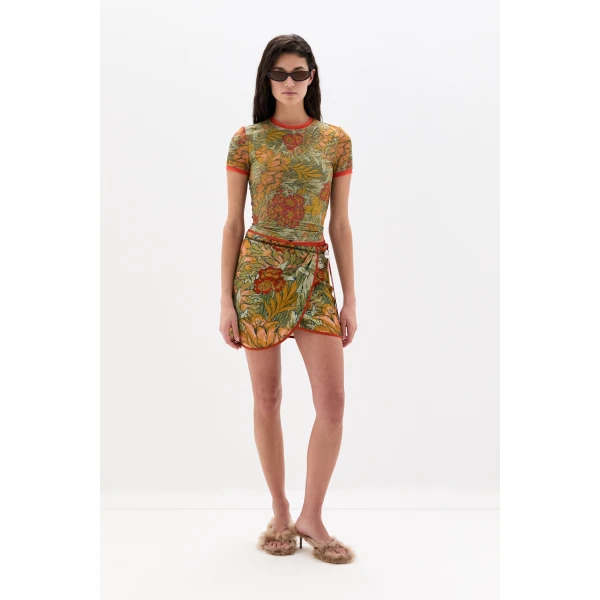 SIR the Label Eliana Mesh Fitted Tee in Aliera Floral Mint | T-shirts | Luxury Shoes 