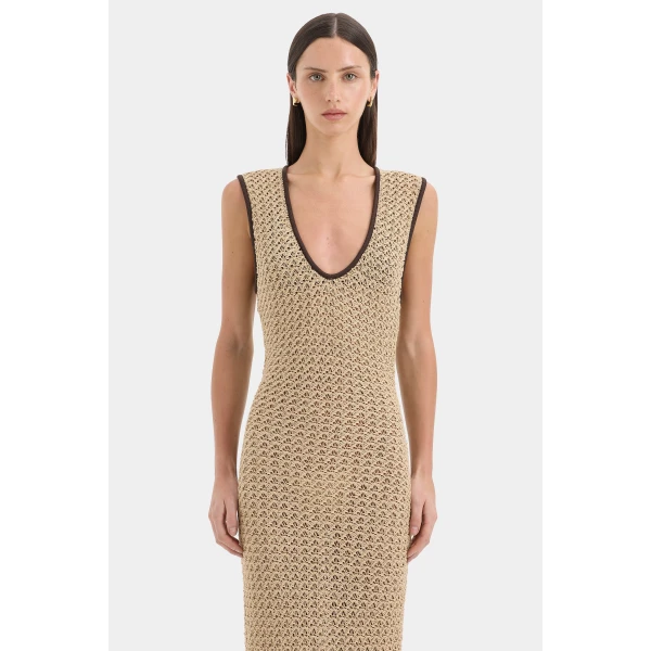SIR the Label Ellinor Midi Dress in Light Beige | Midi Dresses | Luxury Shoes 