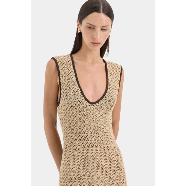 SIR the Label Ellinor Midi Dress in Light Beige | Midi Dresses | Luxury Shoes 