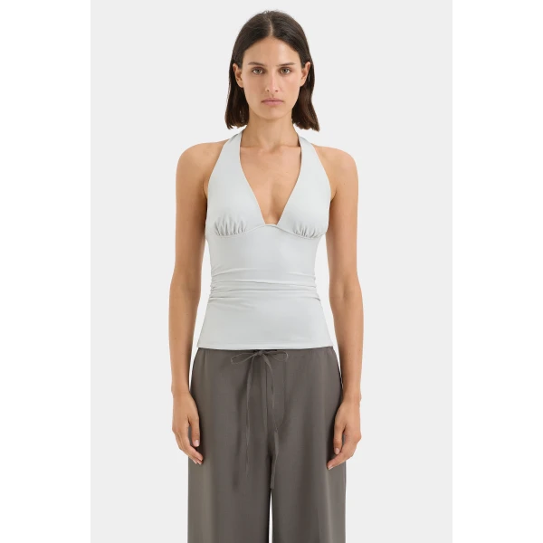 SIR the Label Elm Halter Top in Grey Blue | Sleeveless | Luxury Shoes 