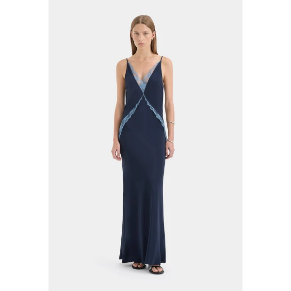 SIR the Label Elsie Lace Gown in Navy | Evening Gowns | Luxury Shoes 