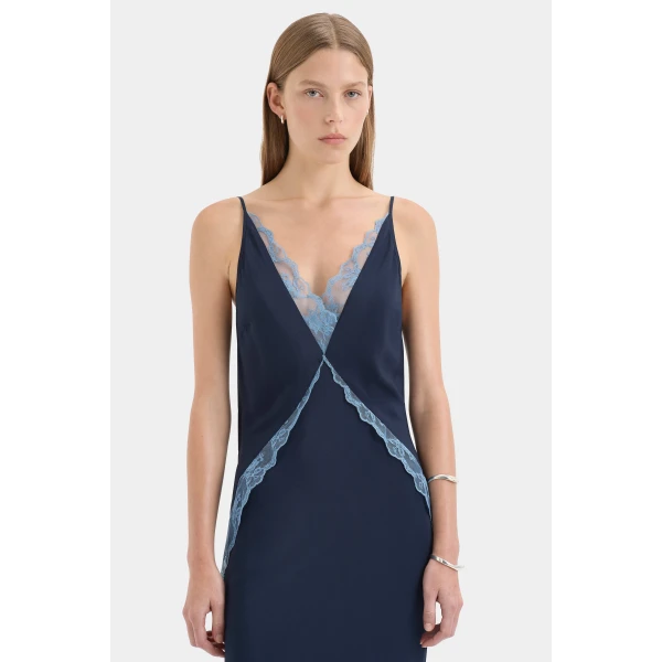 SIR the Label Elsie Lace Gown in Navy | Evening Gowns | Luxury Shoes 
