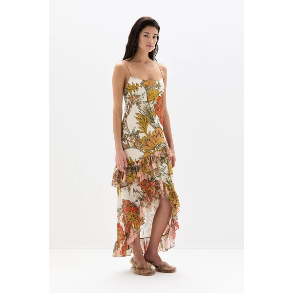 SIR the Label Estella Ruffle Maxi Dress in Aliera Floral Ivory | Maxi Dresses | Luxury Shoes 