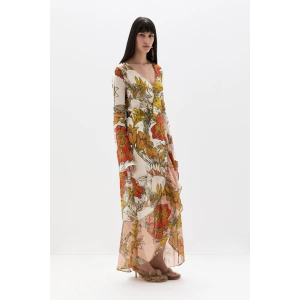SIR the Label Estella Wrap Maxi Dress in Aliera Floral Ivory | Maxi Dresses | Luxury Shoes 