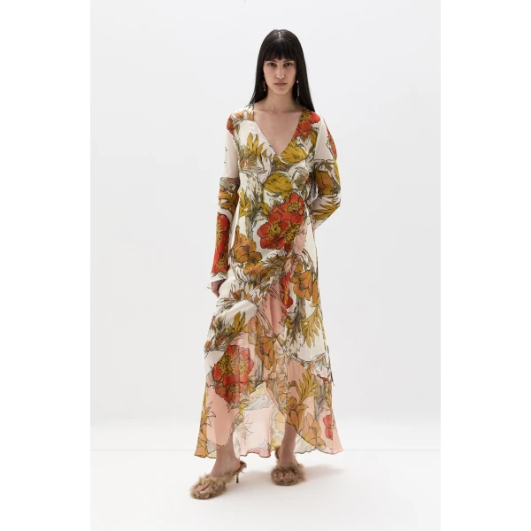 SIR the Label Estella Wrap Maxi Dress in Aliera Floral Ivory | Maxi Dresses | Luxury Shoes 