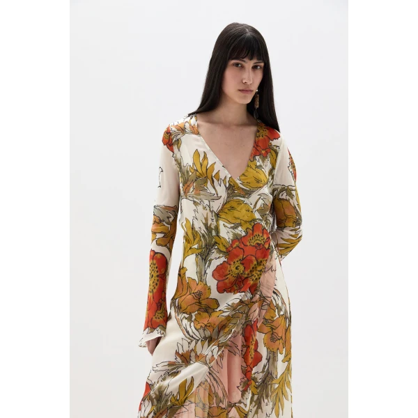 SIR the Label Estella Wrap Maxi Dress in Aliera Floral Ivory | Maxi Dresses | Luxury Shoes 