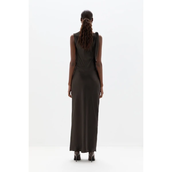 SIR the Label Gabriete Tie Shoulder Dress in Bitter Chocolate | Maxi Dresses | Luxury Shoes 