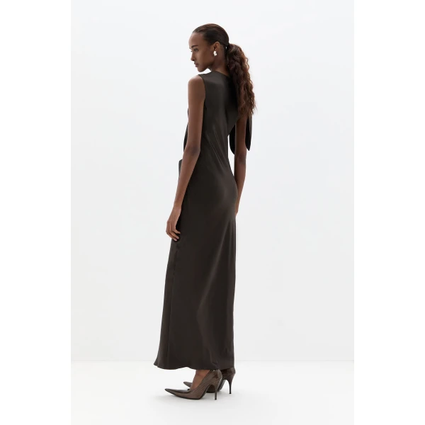 SIR the Label Gabriete Tie Shoulder Dress in Bitter Chocolate | Maxi Dresses | Luxury Shoes 