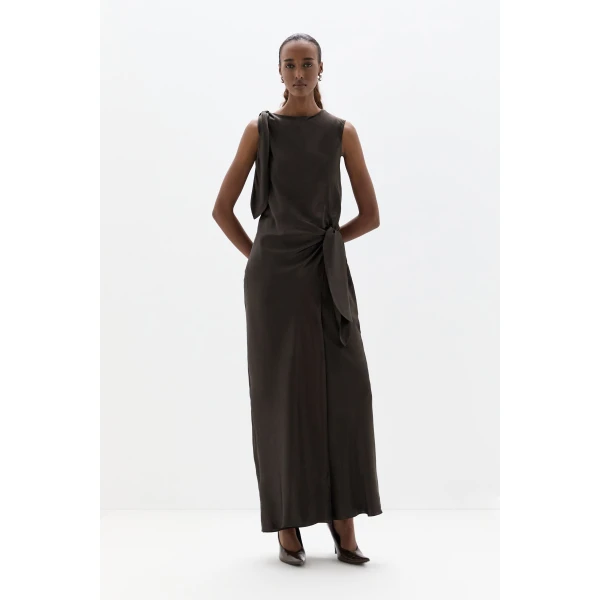 SIR the Label Gabriete Tie Shoulder Dress in Bitter Chocolate | Maxi Dresses | Luxury Shoes 
