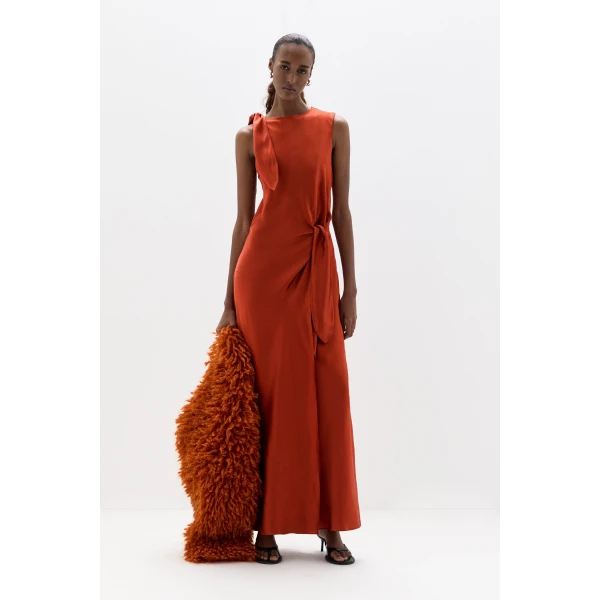 SIR the Label Gabriete Tie Shoulder Dress in Burnt Orange | Maxi Dresses | Luxury Shoes 