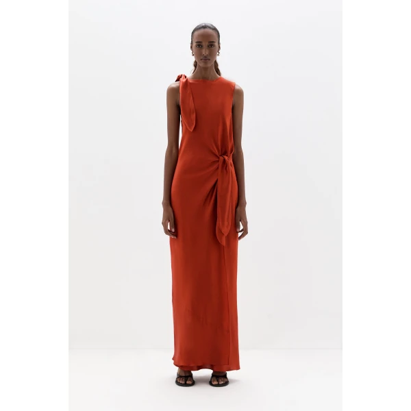 SIR the Label Gabriete Tie Shoulder Dress in Burnt Orange | Maxi Dresses | Luxury Shoes 