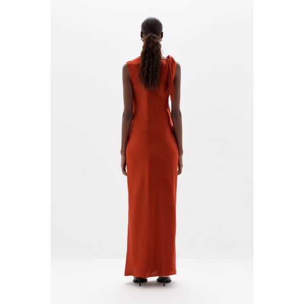 SIR the Label Gabriete Tie Shoulder Dress in Burnt Orange | Maxi Dresses | Luxury Shoes 