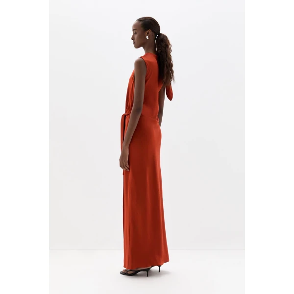 SIR the Label Gabriete Tie Shoulder Dress in Burnt Orange | Maxi Dresses | Luxury Shoes 