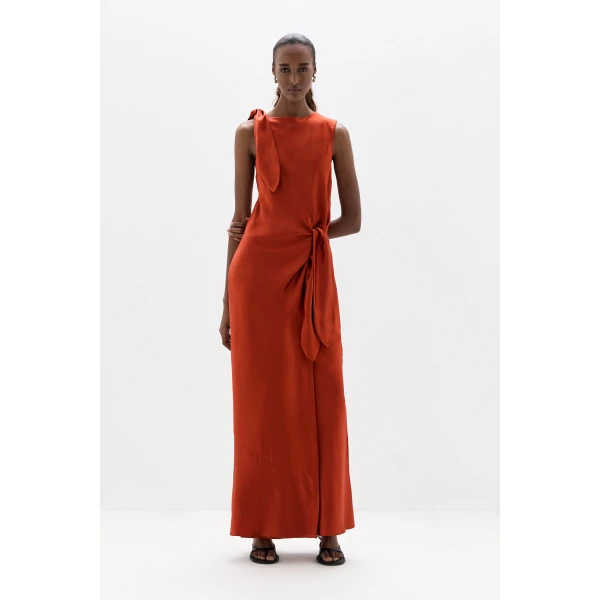 SIR the Label Gabriete Tie Shoulder Dress in Burnt Orange | Maxi Dresses | Luxury Shoes 