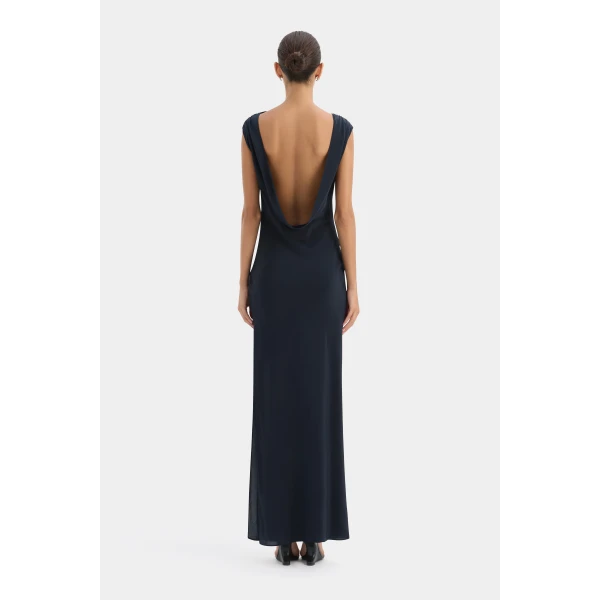SIR the Label Isla Cowl Back Gown in Navy | Evening Gowns | Luxury Shoes 