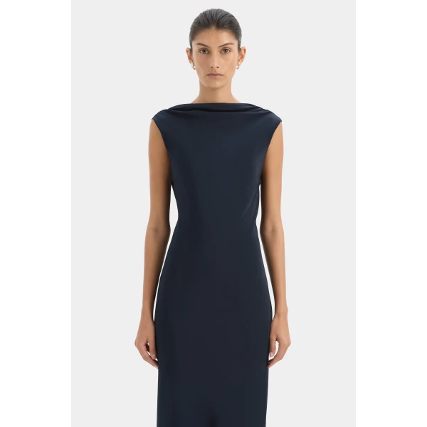 SIR the Label Isla Cowl Back Gown in Navy | Evening Gowns | Luxury Shoes 