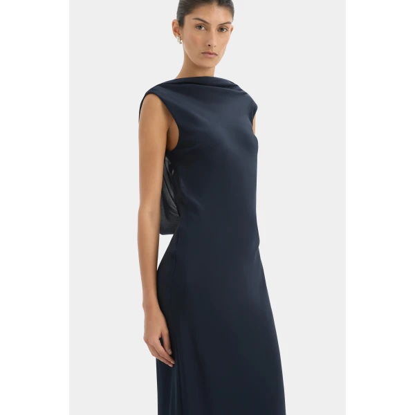 SIR the Label Isla Cowl Back Gown in Navy | Evening Gowns | Luxury Shoes 